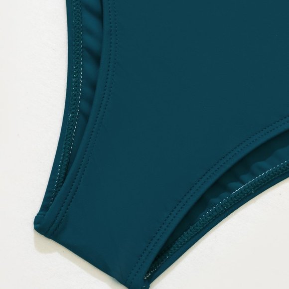 New Tropical Hanky Hem High Waisted Bikini Swimsuit Green - Picture 7 of 8